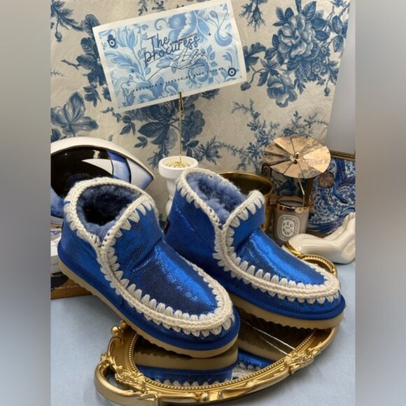 🆕 MOU 🧿 NWOT WOB Metallic Stingray Effect Blue Eskimo Ankle Boot, Sz EU 37 - Picture 5 of 13